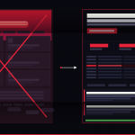 Split-screen UI comparison showing a broken landing page crossed out in red versus a clean, conversion-optimized layout with structured hierarchy and metrics