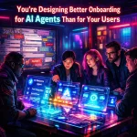 Bold black-and-white promotional graphic compares design agencies with Poplab and AI Jobs Rush, with large typography and an orange call-to-action.